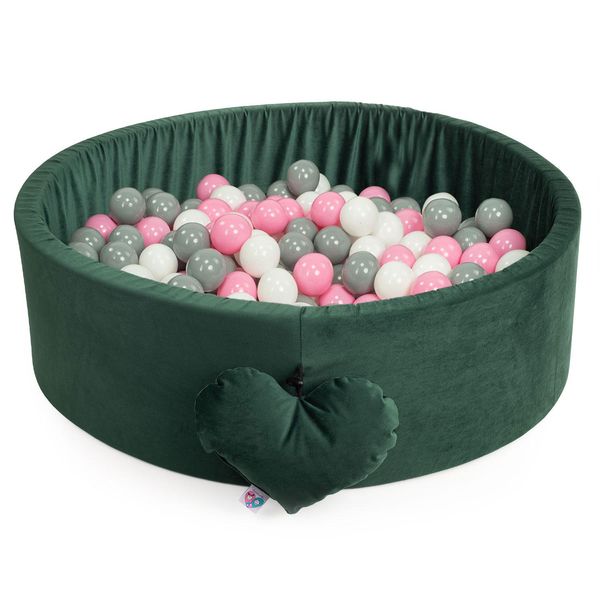 Piscina Di Palline Con Palline | Piscina Di Palline Per Bambini 98X30Cm | Colore: Velluto Verde | 200 Pezzi ∅ 7Cm Palline Rosa Per Bagno Di Palline-image