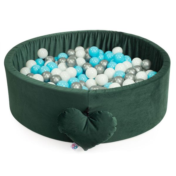 Piscina Di Palline Con Palline | Piscina Di Palline Per Bambini 98X30Cm | Colore: Velluto Verde | 300 Pezzi ∅ 7Cm Palline Da Bagno Blu-image