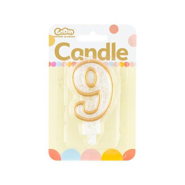 Candela Numero 9 Compleanno Contorno Oro PF-SCZK9-image