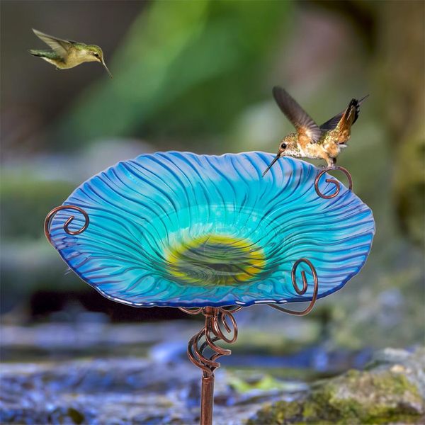 Wisfor, Vasca Per Uccelli Su Bastone, Vasca Per Uccelli In Vetro Metallico, Stazione Di Alimentazione, Bastone Da Giardino, Spina Da Giardino, Decorazione Da Giardino-image