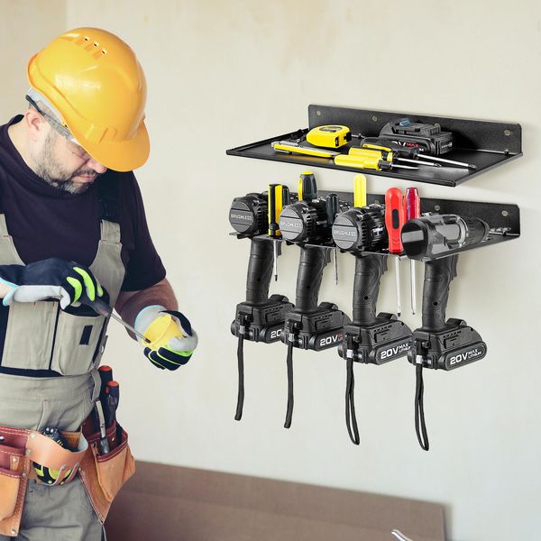 Costway Portautensili Per Trapani Elettrici, Organizzatore Di Utensili Da Parete Adatto A Garage, Officina, Magazzino-image
