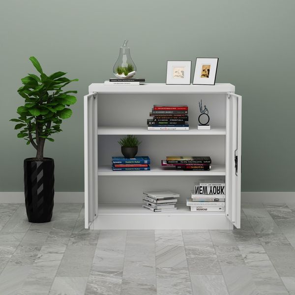 Cartella Molise 90 X 40 X 90 Cm Armadio Per Ufficio A 2 Ante Armadio In Acciaio Con 2 Ripiani Regolabili In Altezza Armadio In Metallo Con Serratura Acciaio Grigio Chiaro-image
