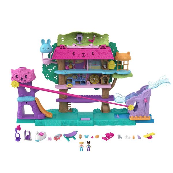 Polly Pocket Animal Party Casa Sull'albero Set Di Gioco Con 2 Figure Incl. Accessori-image