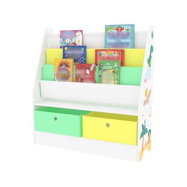 Scaffale Per Bambini 'Neda' Con 3 Scomparti E 2 Scatole Pieghevoli Motivo Dinosauro 74 X 71 X 23 Cm-image
