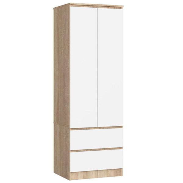 Armadio A 2 Ante E 2 Cassetti (L:60Cm / H:180Cm / P:51Cm) In Rovere Sonoma E Bianco-image