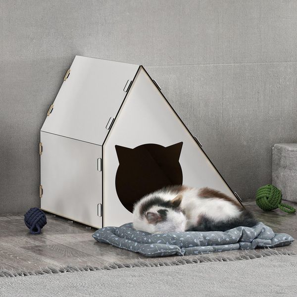 Casa Per Gatti Lani Per Gatti Da Interno Grotta Per Gatti In Mdf 40 X 42 X 40 Cm Ritiro Nascondiglio Per Gatti E Piccoli Animali Bianco-image