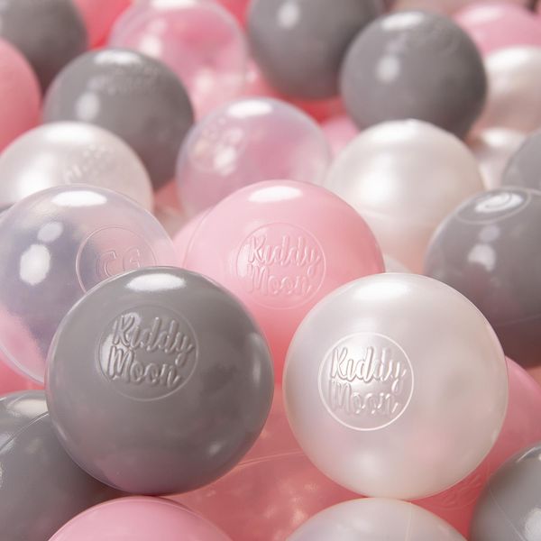 Kiddymoon 1200 ∅ 6Cm Palline Per Bambini Per Giocare Nella Vasca Da Bagno Palline In Plastica Per Bambini Prodotte Nell'ue, Grigio Perla/Trasparente/Rosa Cipria-image