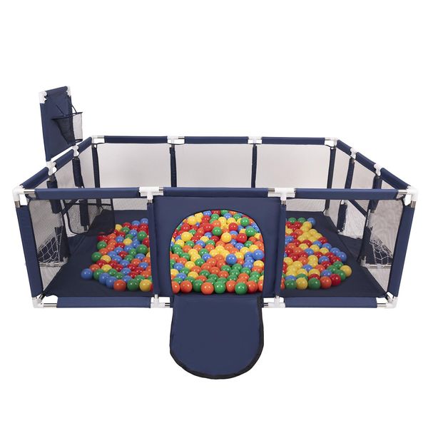 Selonis Playpen Grande Parco Giochi Con 900 Palline Playpen Per Bambini, Blu Scuro:Giallo/Verde/Blu/Rosso/Arancio-image