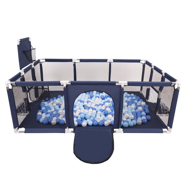 Selonis Playpen Grande Parco Giochi Con 400 Palline Playpen Per Bambini, Blu Scuro:Babyblue/Blu/Perla-image