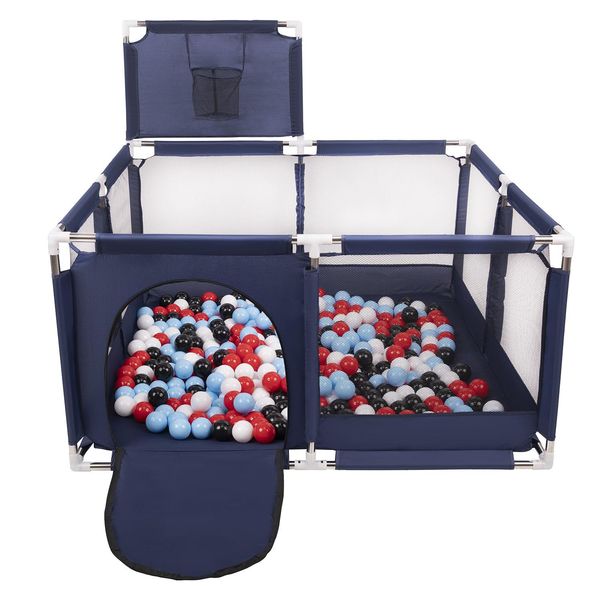 Selonis Box Con Cesto E 900 Palline Box Per Bambini, Blu:Nero/Bianco/Rosso/Babyblue-image