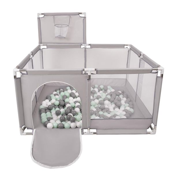 Selonis Box Con Cesto E 400 Palline Box Per Bambini, Grigio:Bianco/Grigio/Blu-image