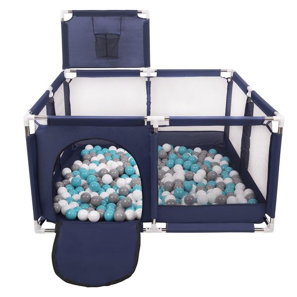 Selonis Box Con Cestino E 900 Palline Box Per Bambini, Blu:Grigio/Bianco/Turchese-image
