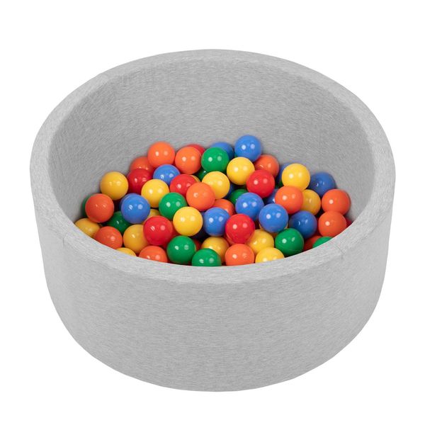 Piscina Per Bambini Selonis Con Palline 70X30Cm/150 Palline Rotonde, Grigio Chiaro: Giallo/Verde/Blu/Rosso/Arancio-image