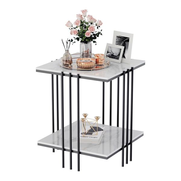 Wisfor Comodino, Tavolino In Marmo Con Ripiano, Tavolino Comodino Cassettiera Comodino, Salvaspazio, Per Camera Da Letto, Soggiorno, Moderno, Struttura Nera-image