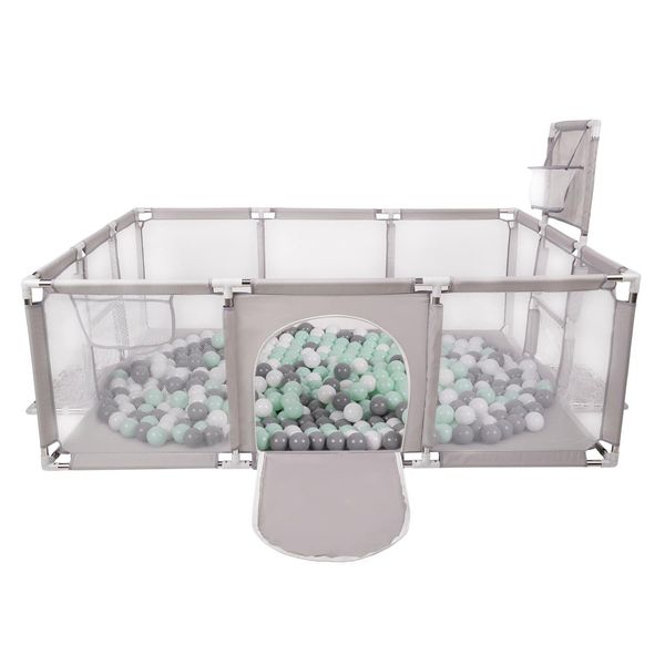Selonis Playpen Grande Parco Giochi Con 900 Palline Playpen Per Bambini, Grigio: Bianco/Grigio/Blu-image