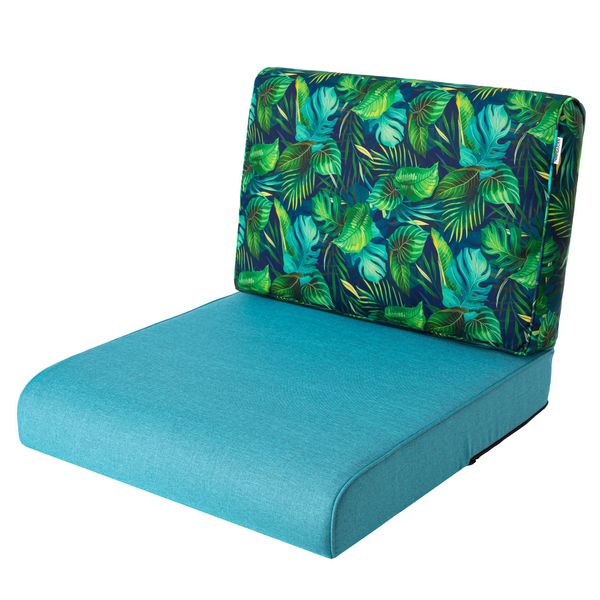 Pillowprim, Cuscino Per Poltrona In Rattan, Esterno, Cuscino, Cuscino Per Pallet, Cuscino Per Seduta, Mobili In Rattan, Blu + Foglie Blu, 70 X 70 Cm-image