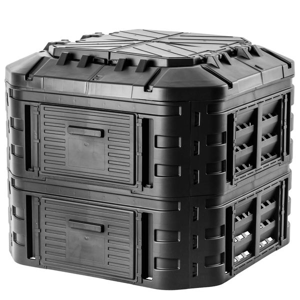 Compostiera Modulare In Plastica Kadax "Nybro"", Compostiera Termica Con Coperchio Incernierato, Nero, 600 Litri"-image