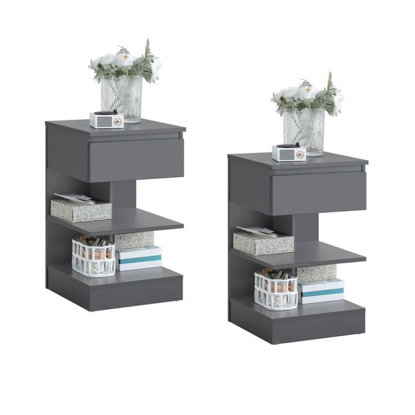 Sobuy Set Di 2 Comodini Comodino Stretto Con 1 Cassetto E 2 Ripiani Tavolino Moderno Mobile Contenitore Per La Camera Da Letto Fbt49-Hgx2-image