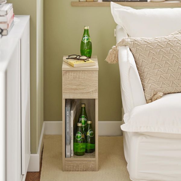 Sobuy FBT111-N Comodino Con Cassetto Per Letto A Molle Tavolo Da Divano Tavolino Stretto Comodino Cassettiera Naturale Wd Ca. 20X60X35Cm-image