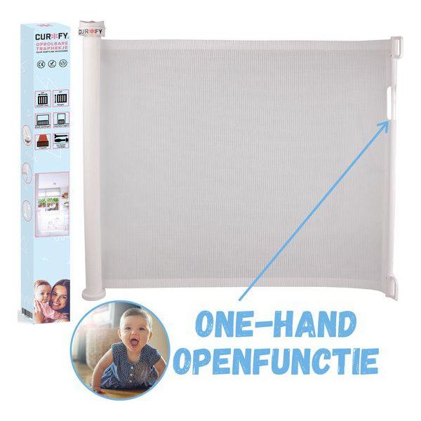 Curify® Cancelletto Per Scale Arrotolabile - Bianco - Cancelletto Di Sicurezza Per Bambini - Lunghezza 80 X 130 Cm Cancelletto Di Sicurezza Per Porte Arrotolabile - Cancelletto Di Sicurezza Per Bambini-image