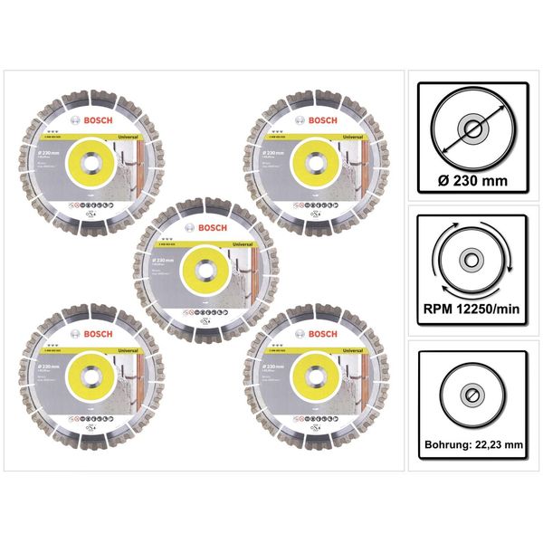 Bosch Best For Universal Diamond Cut-Off Wheel 230 X 22,23Mm, 5Pcs (5X 2608603633)-image