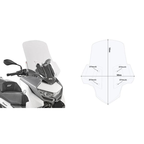 Parabrezza Givi 5132DTG Trasparente, 765 Mm X 580 Mm, Con Abe Per Bmw C 400 Gt (19>22)-image