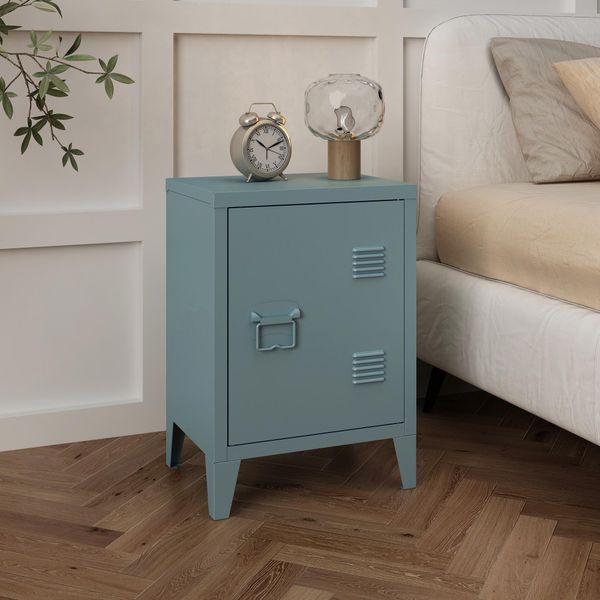 Comodino 'Inari' Con Maniglia A Sinistra In Acciaio 57 X 40 X 30 Cm Grigio Blu-image