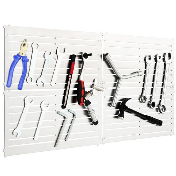 Costway Portautensili Magnetico Da Parete, 4 Piastre Portautensili | 32 Strisce Magnetiche Resistenti | 60X30Cm, Organizzatore Di Utensili Per Officina, Portautensili Magnetico, Argento-image