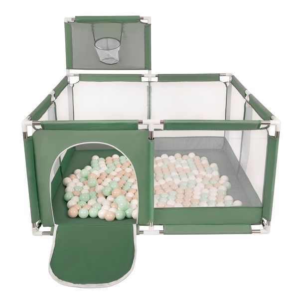 Box Selonis Con Cesto E 200 Palline Box Per Bambini, Verde:Beige Pastello/Bianco/Menta-image