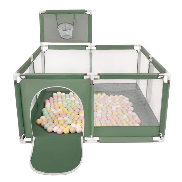 Box Selonis Con Cesto E 200 Palline Box Per Bambini, Verde:Beige Pastello/Giallo Pastello/Bianco/Menta/Rosa Polvere-image