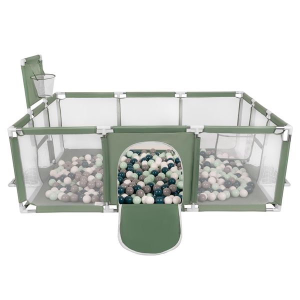 Selonis Playpen Grande Parco Giochi Per Bambini Con 400 Palline Playpen Per Bambini, Verde: Turchese Scuro/Grigio/Bianco/Menta-image