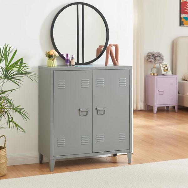 Armadio In Metallo 'Oripää' A 2 Ante 90 X 80 X 33 Cm Grigio Scuro-image