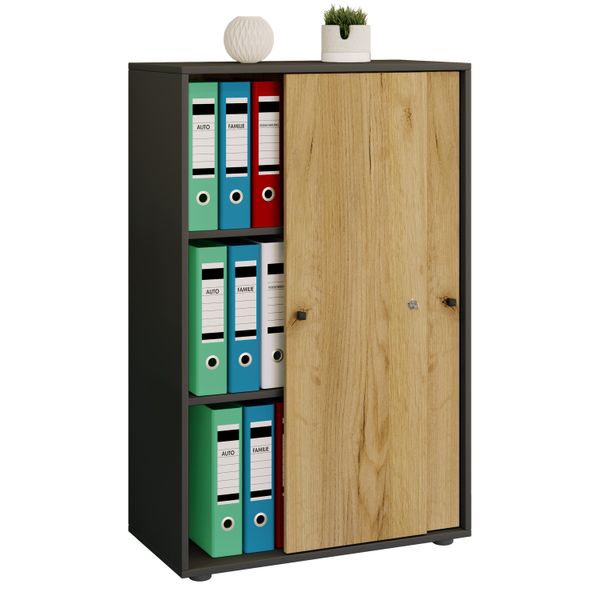 Armadio Ufficio Lona Antracite / Miele Di Quercia L. 70 X A. 111 X P. 40 Cm-image