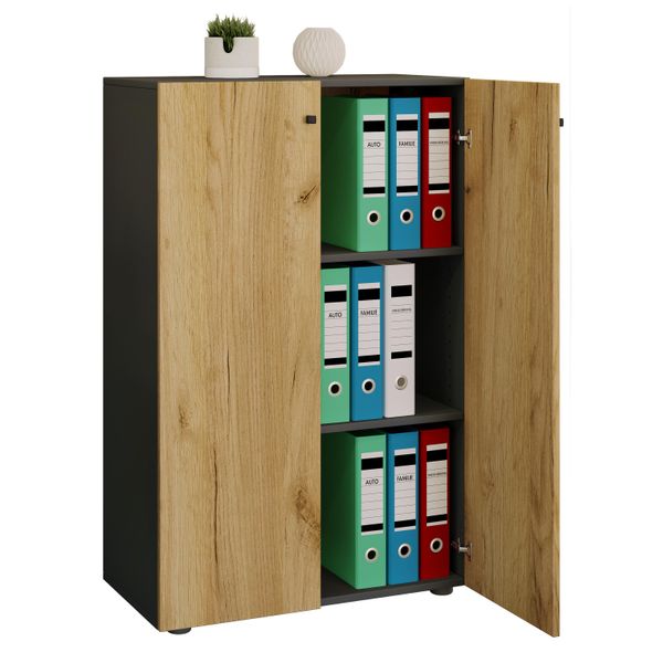 Armadio Ufficio Lona Antracite / Miele Di Quercia L. 70 X A. 111 X P. 38 Cm-image