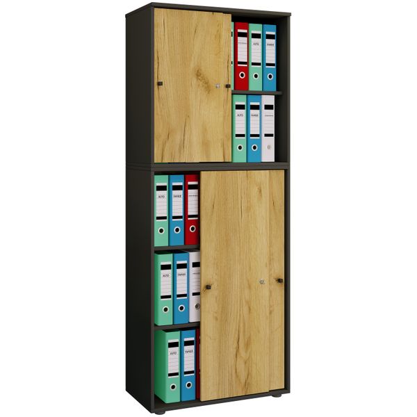 Armadio Ufficio Lona Antracite / Miele Di Quercia L. 70 X A. 184 X P. 37 Cm-image