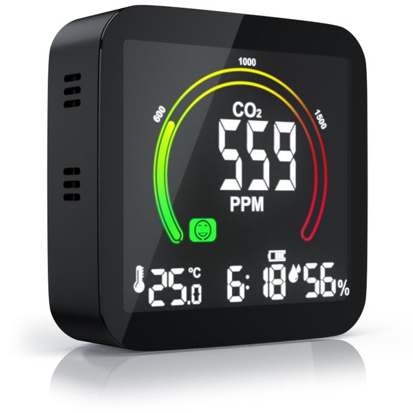 Brandson - Tester Di Qualità Dell'aria Con Rilevatore Di CO2, Sensore Di Anidride Carbonica Con Misurazione Ppm, Indicatore Di Co2, Allarme Di Ventilazione Dell'aria Interna, Sveglia, Termometro Di Temperatura, Igrometro Di Umidità-image