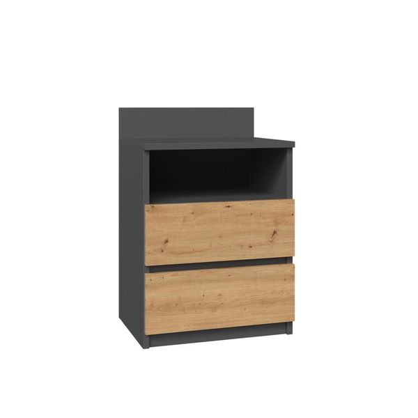 Comodino Con 2 Cassetti In Antracite E Rovere Artisan (L:40 Cm X H:59 Cm X P:32 Cm)-image
