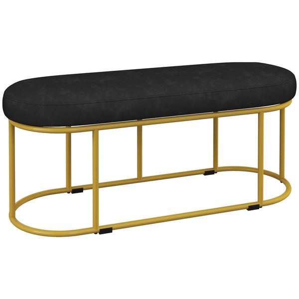 Homcom Panca, Panca Da Letto, Panca Imbottita Con Aspetto Vellutato, Panca Da Trucco, Panca Da Corridoio Per Camera Da Letto, Soggiorno, Caricabile Fino A 200 Kg, Acciaio, Nero, 100 X 37 X 43 Cm-image