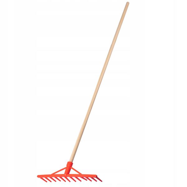 Rastrello In Plastica Kadax "Hojden"", Rastrello Per Fieno Con Manico Lungo In Legno, Attrezzo Da Giardino, 12 Denti, Rosso"-image