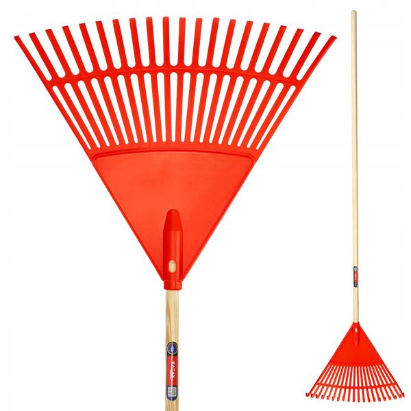 Rastrello Kadax Per Erba E Foglie, Rastrello Largo Con Manico Lungo In Legno, 183 Cm-image