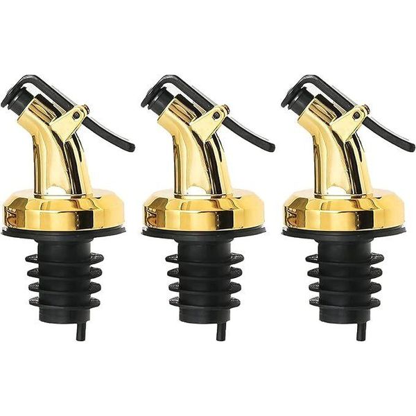 Versatore Per Bottiglie Argento Lucido Con Tappo In Plastica In Set Di 3 Pezzi-image