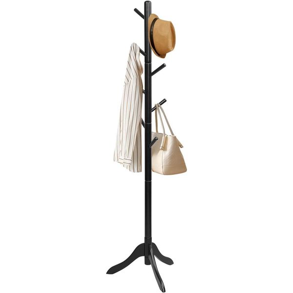Costway 175Cm Appendiabiti Con 8 Ganci, Appendiabiti Regolabile In Altezza A Forma Di Albero In Legno Nero-image