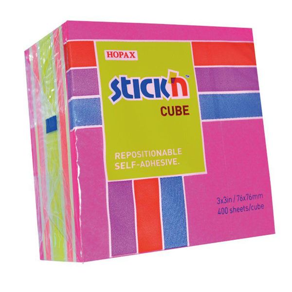 Stick'n Hopax, 76X76 Mm, Cubo, Rosa Neon, 400 Fogli-image