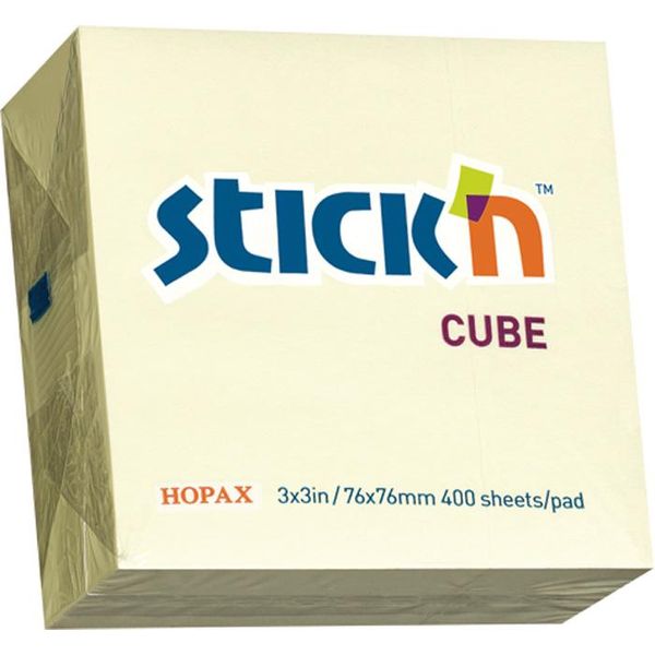 Blocco Autoadesivo Stick'n Hopax, 76X76 Mm, Cubo, Giallo, 400 Fogli-image