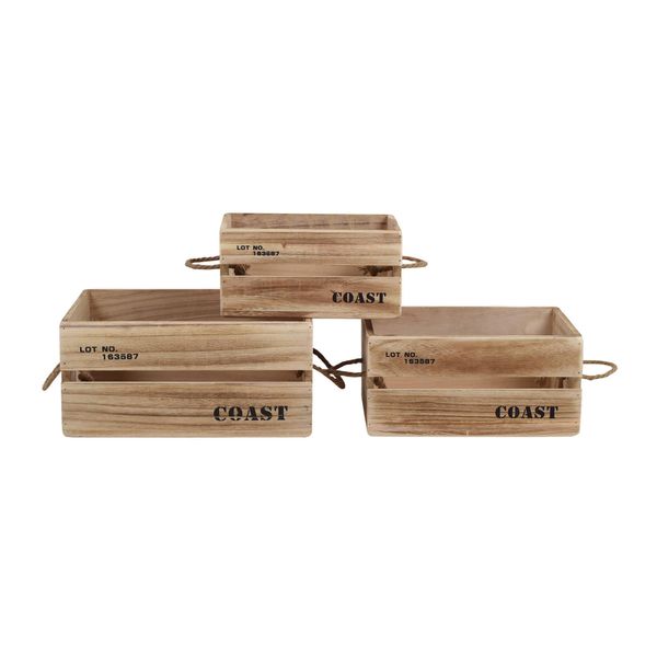 Rebecca Mobili Set Con 3 Contenitori In Legno Di Paulownia, Marrone-image