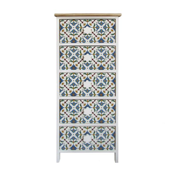 Cassettiera Rebecca Mobili A 5 Cassetti In Legno Bianco E Grigio-image