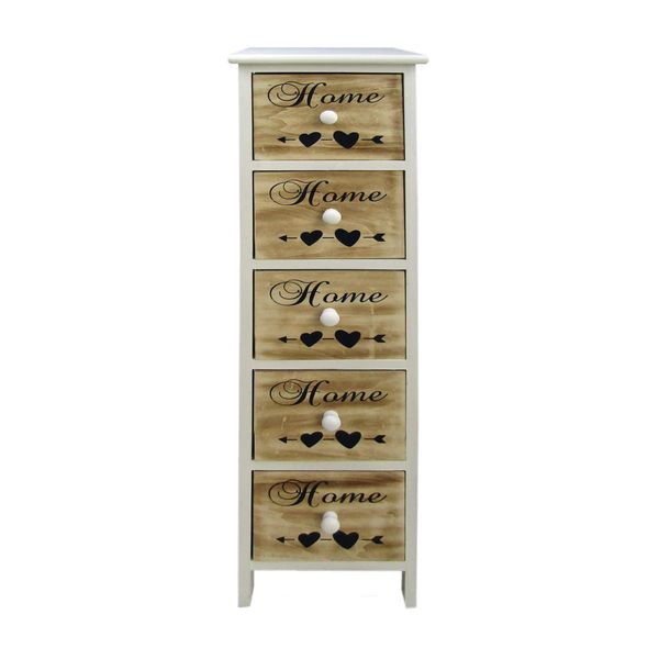Cassettiera Rebecca Mobili Con 5 Cassetti In Legno Marrone E Bianco-image