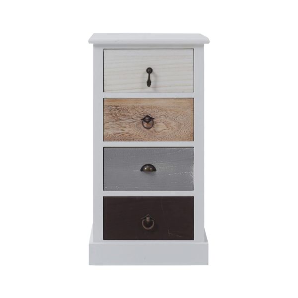 Cassettiera Rebecca Mobili In Stile Vintage Con 4 Cassetti In Legno, Bianco E Marrone-image