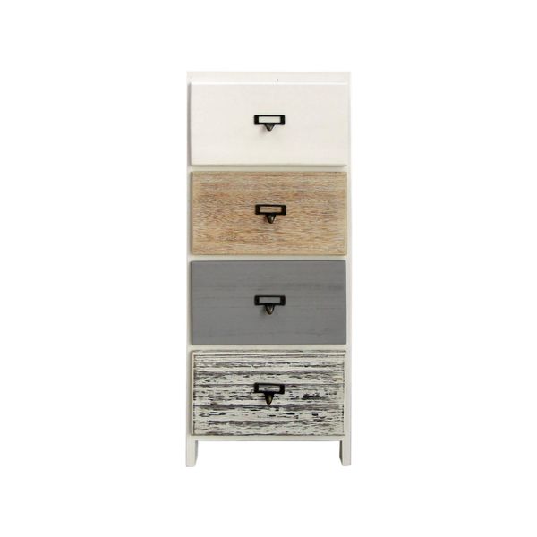 Cassettiera Rebecca Mobili In Stile Country, 4 Cassetti In Legno, Bianco, Marrone E Grigio-image