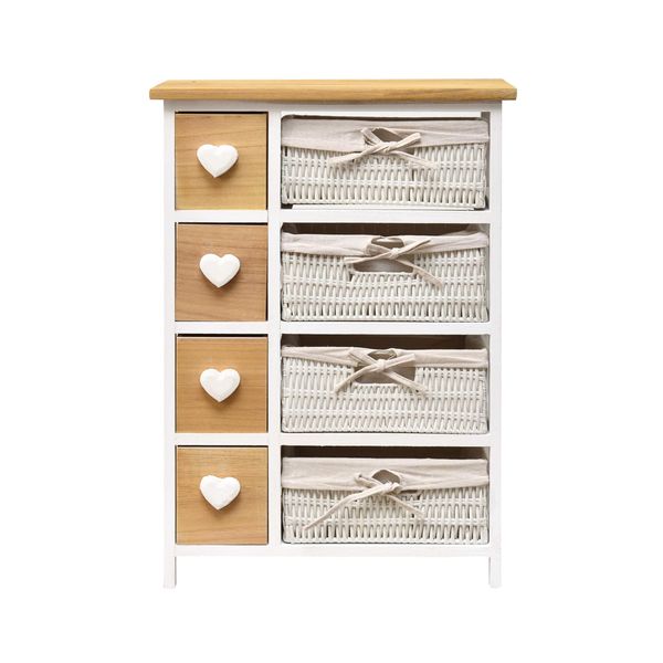 Cassettiera In Stile Country Rebecca Mobili Con 8 Cassetti In Legno E Vimini-image